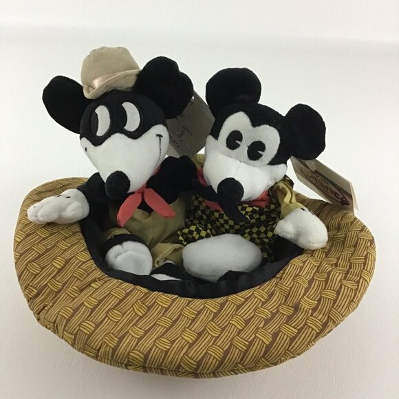 Disney Classic Comic Mickey Mouse Pair In Hat Plush Bean Bag Stuffed Toy w Tags - Picture 6 of 6